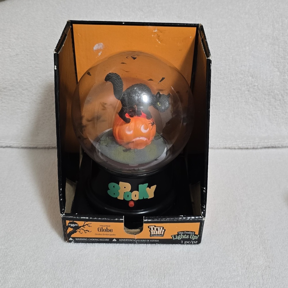 VTG Gemmy Animated Tornado Globe Halloween Black Cat Pumpkin Light Up Toy Works
